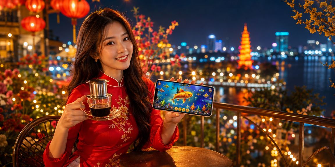 Người dùng tại Hà Nội chơi game bắn cá thư giãn tại quán cà phê với thái độ thoải mái lành mạnh